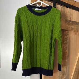 Misslook Green Cable Knit Sweater with Navy Trim